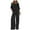 Black, variant on VBARHMQRT Female Wide Leg Pant Sets Women 2 Piece Outfits Black and Gold Women Fashion Solid Casual Loose Seven Quarter Sleeve Wide Leg Pantsuit Pants Set Linen Pant Suits for Women Dressy
