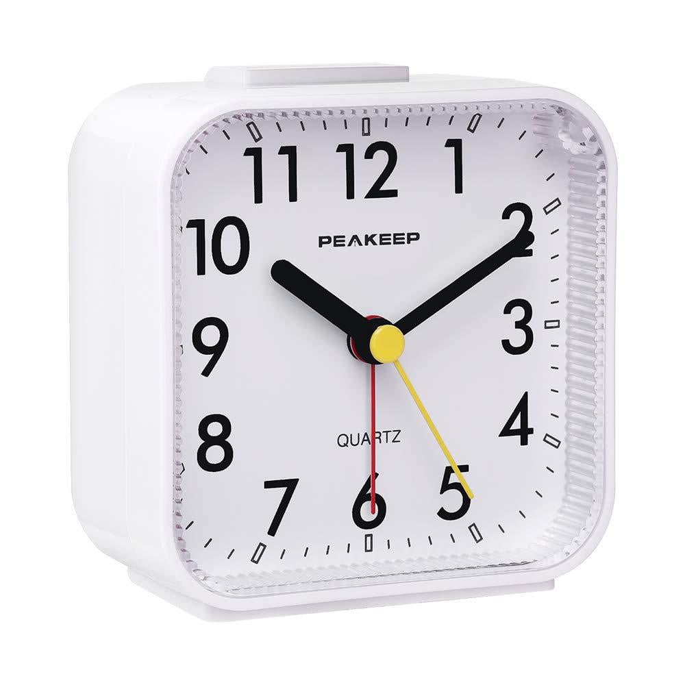 Peakeep Small Battery Operated Analog Travel Alarm Clock Silent No Ticking on 
