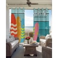 thumbnail image 4 of Surfboard Blackout Curtains, Light Blocking Print Window Curtains, Summer Starfish Palm Leaf Wood Grain Blue Thermal Insulated Window Drapes for Living Room Kitchen Cafe 2 Panels, 104"W x 63"L, 4 of 9
