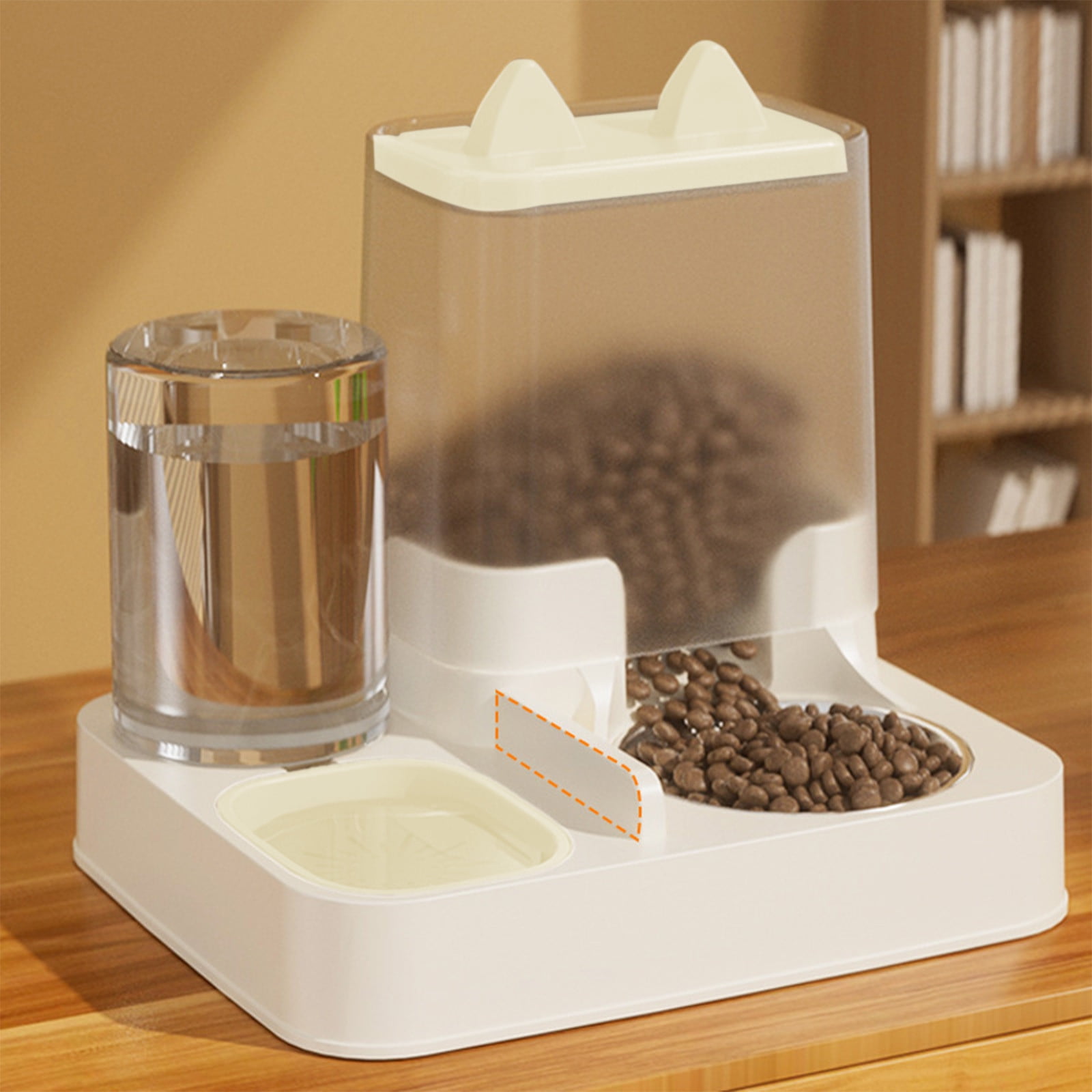 Bcylexb Automatic Feeder and Drinking Double Bowls for Cats and Dogs – Integrated Food and Water Cat and Dog Bowls, Beige