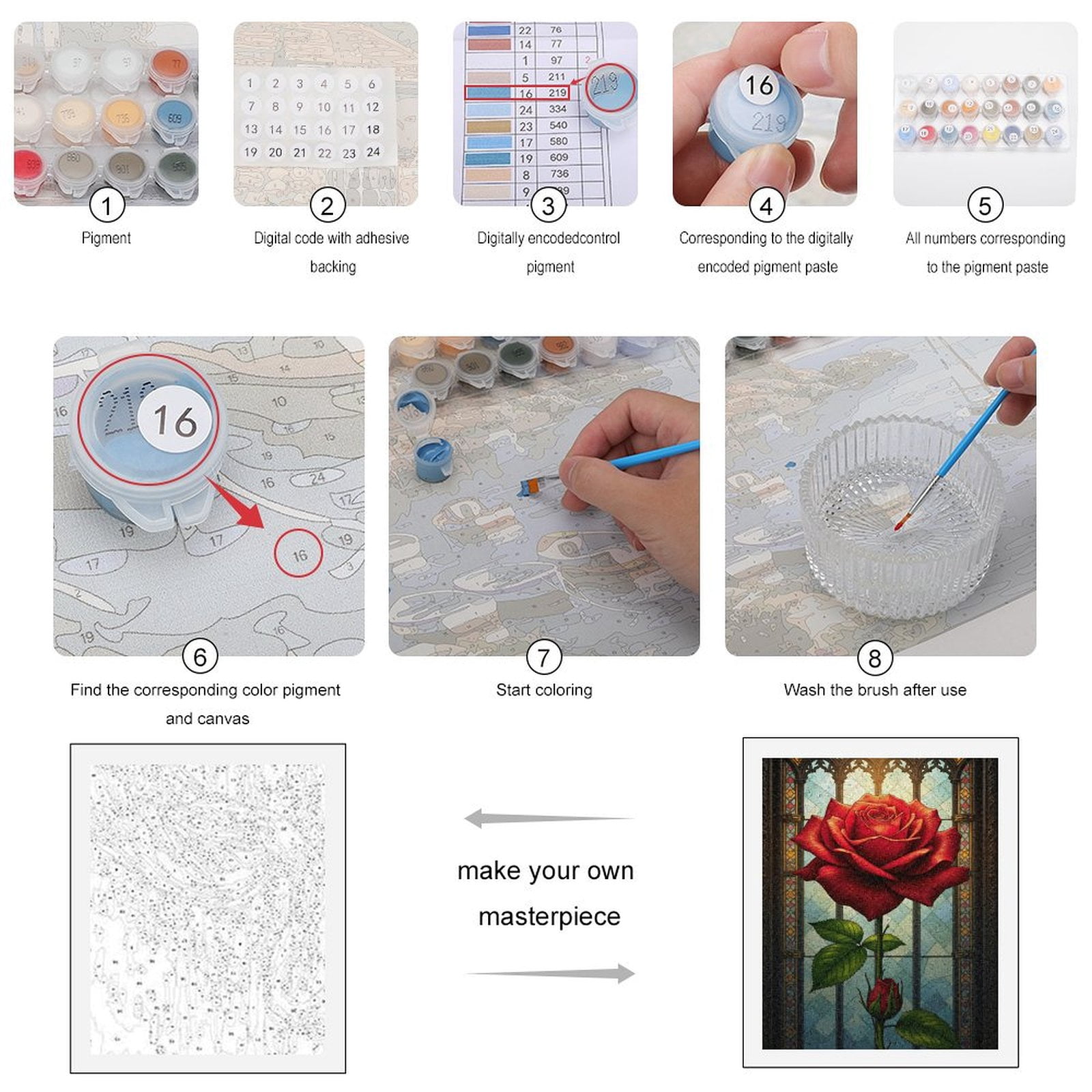 Paint By Numbers Kit for Adults Beginner - DIY Stained Glass Red Rose Art Canvas Painting Kits for Adults, Frameless Paint By Number for Adults for Home Wall Decor 16x20 Inch