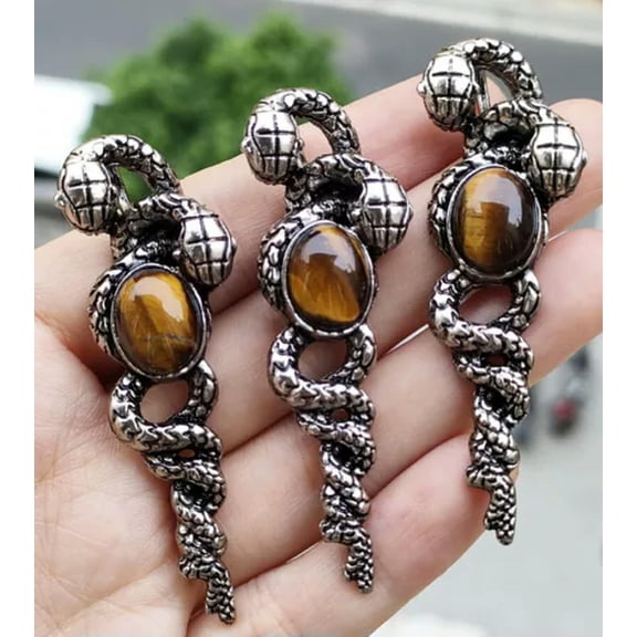 HOOUN 6pcs Tiger eye Gems Snake Pendants Magic Reiki Healing Amulet