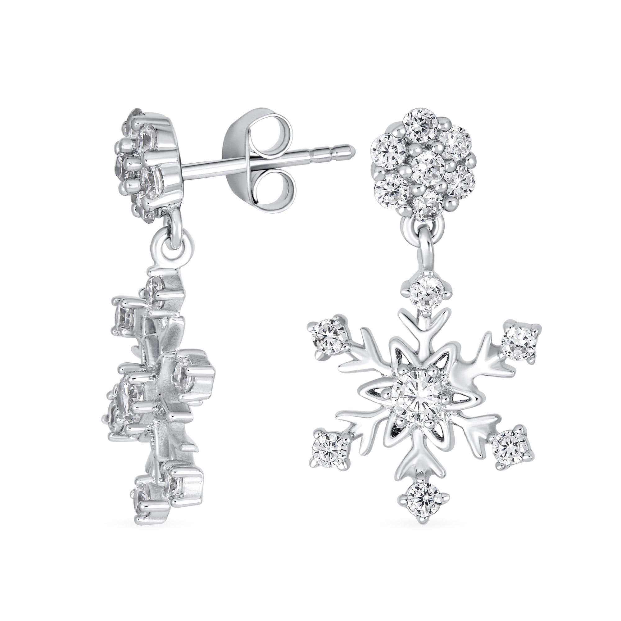 Boucles D'oreilles Flocon De Neige En Argent Sterling Et Zircone Cubique Lavande - France