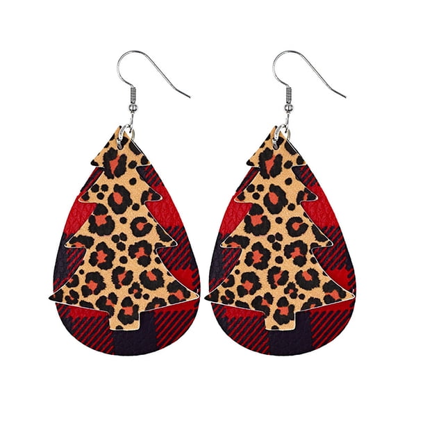 Pendientes para mujer, regalos para mujer, tendencia de moda navideña, personalidad, pendientes colgantes con patrón de cuero, joyería, regalo, pendiente de cuero