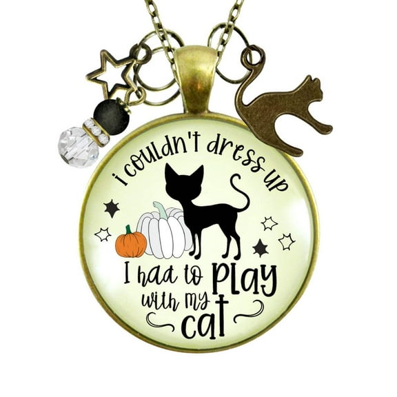 Halloween Black Cat Necklace Couldn't Dress Up Gutsy Goodness Female Adult Bronze Metal Jewelry