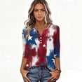 thumbnail image 4 of Women's Patriotic Star Print 250th Anniversary USA Shirt V-Neck Button 3/4 Sleeve T-Shirt, 4 of 5