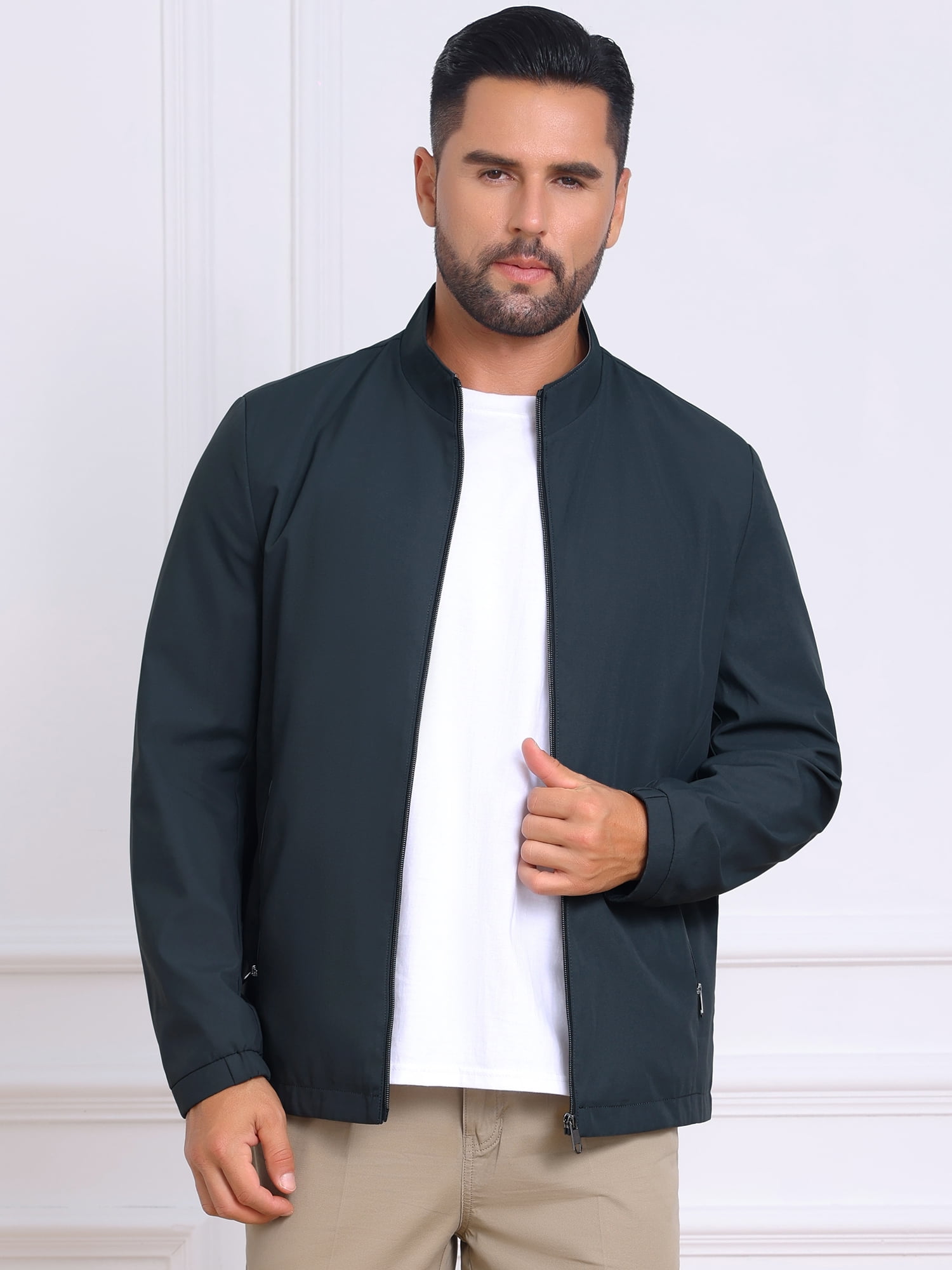 DARING DIVA Lightweight Stand Collar Full Zip Up Golf Bomber Jacket L Dark Blue