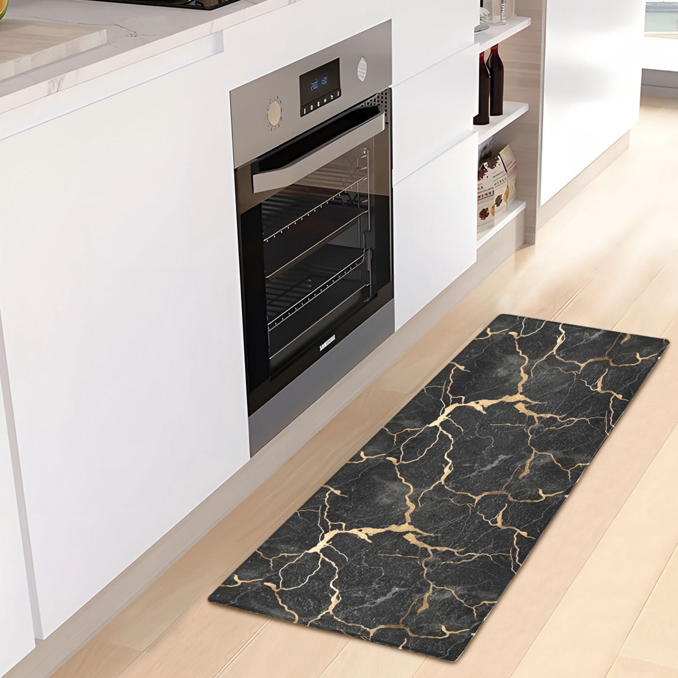 Bath Mat Soft Plush Non-Slip Absorbent Bathroom Rugs 39"x20" Black and Gold Marble