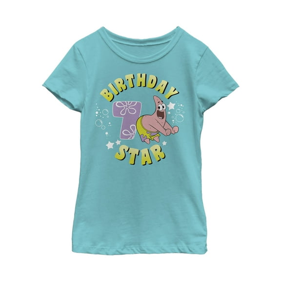 Girl's SpongeBob SquarePants Patrick 7th Birthday  Graphic Tee Tahiti Blue Medium