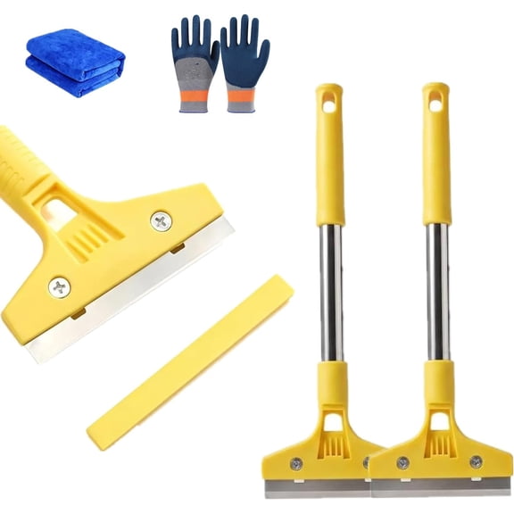 Glass Tile Adhesive Remover Shovel, Window Squeegee Cleaner Tool, Squeegee for Shower Glass, Long Window Cleaning Scraper for Glass Tile and Floor Surface (2PCS)