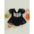 thumbnail image 2 of Bagilaanoe Newborn Baby Girl Halloween Rompers Dress Pumpkin/ Skull Print Short Sleeve Bodysuit 3M 6M 12M 18M Infant One Piece Jumpsuit Mesh Skirt, 2 of 8