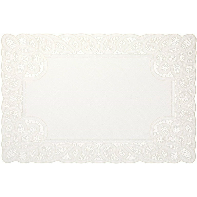 2pack Vintage Oval Lace Table Placemats, Exquisite Flower Embroidered  Doilies vase mat, 12 X 18 Inch (White)
