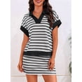 thumbnail image 6 of Women'S Striped 2 Piece Outfits Skirt Set Short Sleeve Skort Workout Set Matching Lounge Sets Black S, 6 of 9