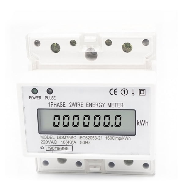 Eigraketly Medidor de energía eléctrica de riel DIN de 35 mm, monofásico, cables, pantalla LCD de 50/60 Hz, medidor de vatios de consumo de Herramientas eléctricas