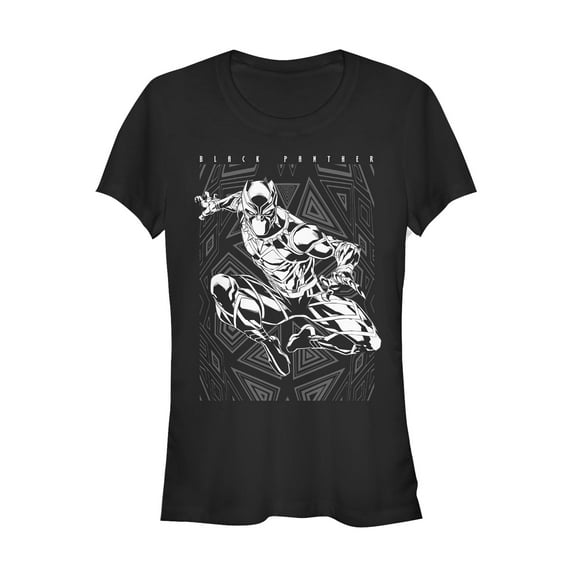 Junior's Marvel Black Panther Geometric Pattern  Graphic Tee Black Large