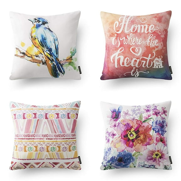 Phantoscope Sweet Home Series Decorative Throw Pillow, 18" x 18", Pink Elmer, Set of 4