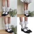 thumbnail image 2 of 1 Pair Sheer Ruffle Mesh Splicing Ankle Socks with Bowknot Accent for Women Girls Fashionable Students Middle Tube Socks, 2 of 8