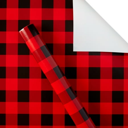 Buffalo Plaid Premium Gift Wrap, Red, Black, Christmas, 30" Wide, 160 Sq. ft., Holiday Time