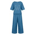 thumbnail image 4 of CILENON Sweat Outfits for Women 2 Pieces Womens Casual Printing Suit Crew Neck Short Sleeve Shirt And Trousers Pants Two Piece Set Sweat Suits Womens Sweatsuits Women Sweat Suits 2 Piece Set(Blue,L), 4 of 5