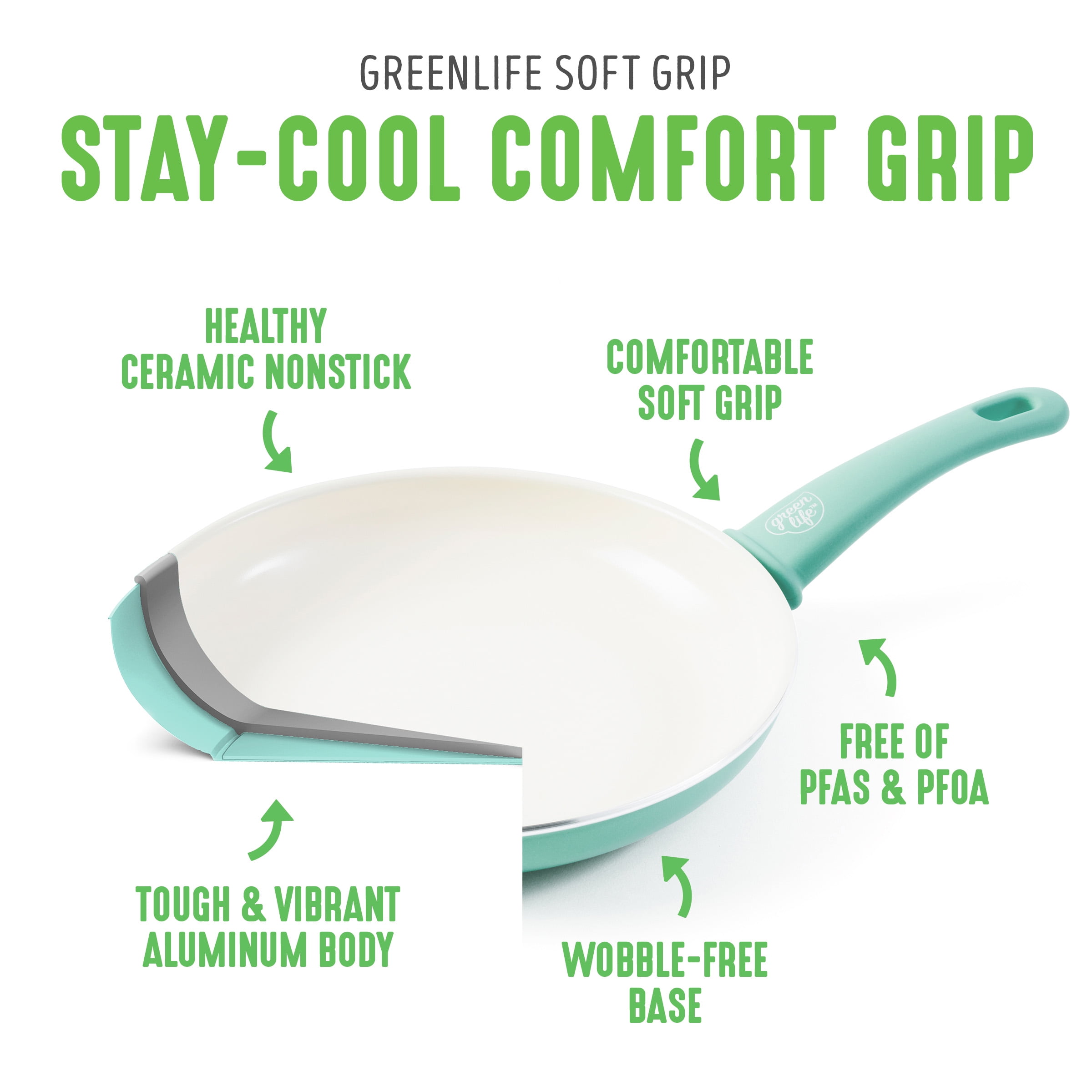  GreenLife Soft Grip Healthy Ceramic Nonstick, 14 Piece Cookware  Pots and Pans Set, PFAS-Free, Dishwasher Safe, Soft Pink: Home & Kitchen
