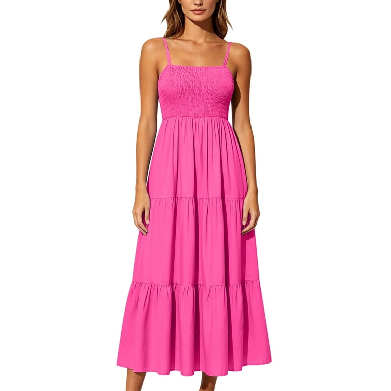 plus size boho cocktail dress Sentmoon Dresses Regular Fit 2026 Summer Sleeveless Spaghetti Strap Women's Dresses for Lounge and Relax S-2XL Suitable for a variety Embellished Jewel Stunning Boho Style Evening color:fuchsia