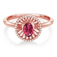 thumbnail image 2 of Gem Stone King 18K Rose Gold Plated Silver Pink Tourmaline Ring for Women (0.96 Cttw, Oval 6X4MM, Gemstone October Birthstone, Size 8), 2 of 3