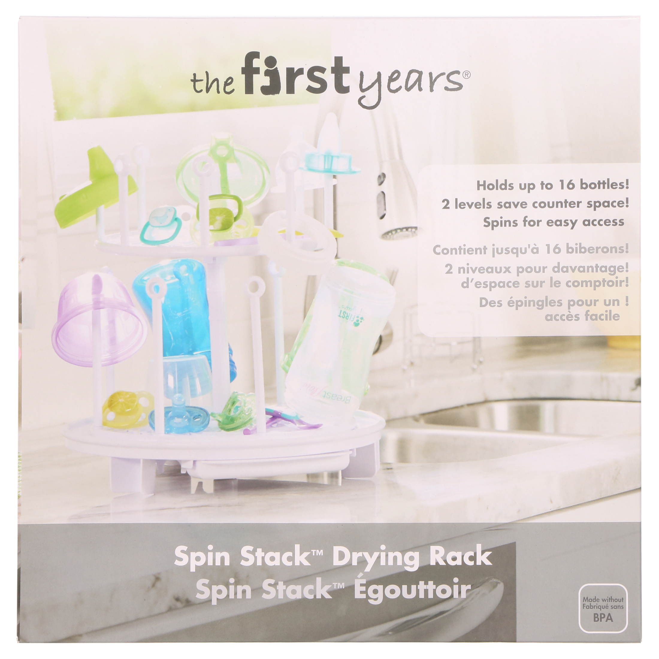 The First Years Spin Stack Drying Rack – Kitchen Countertop Dish Rack for Baby Bottles and Other Baby Essentials – White - image 4 of 10