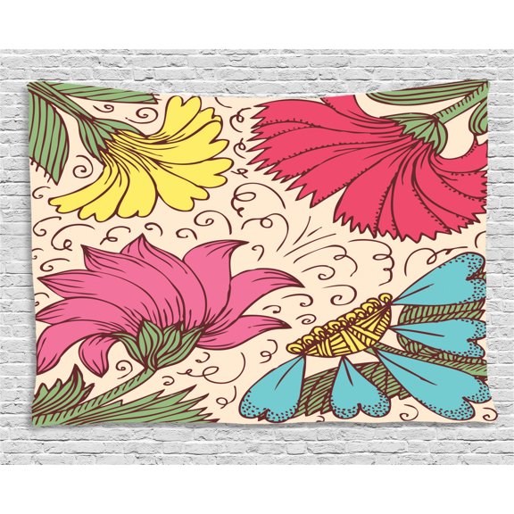 Aster Tapestry, Old Fashioned Flowers Daisy Calendula Chamomiles Aster Nostalgic Feminine Art Pattern, Wall Hanging for Bedroom Living Room Dorm Decor, 60W X 40L Inches, Multicolor, by Ambesonne