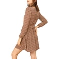 thumbnail image 5 of INSPIRE CHIC Women's Vintage Round Neck Elastic Waist Puff Sleeve Plaid Dress S Brown, 5 of 7