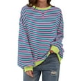 thumbnail image 2 of Pink Hoodies for Women Oversized Striped Color Block Long Sleeve Crew Neck Sweatshirt Casual Loose Pullover Shirt Top Fall Tops for Women 2025, 2 of 6