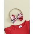 thumbnail image 4 of Infant Baby Girl Valentines Day 2Pcs Spring Outfits Ruffle Long Sleeve Romper Dress with Headband Set, 4 of 8