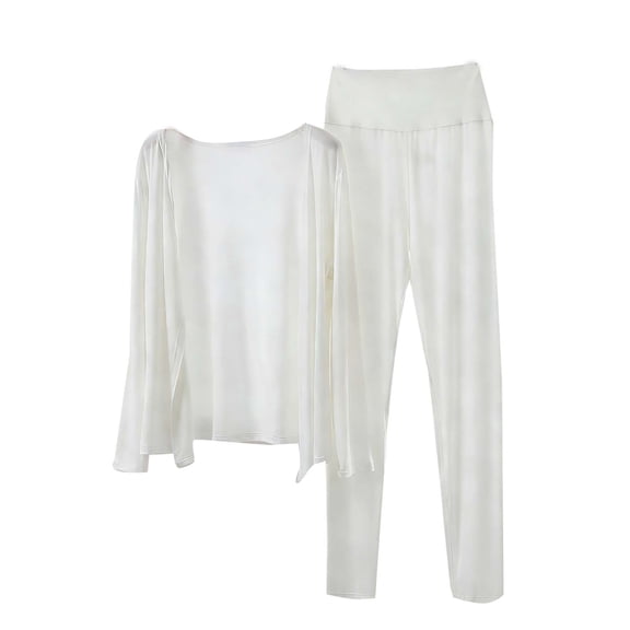 XuJwPNcy Plus Size Pajama Set for Women Long Sleeve Cardigan with Pants Loungewear Modal 2-Piece Pjs Outfits(White,X-Large)