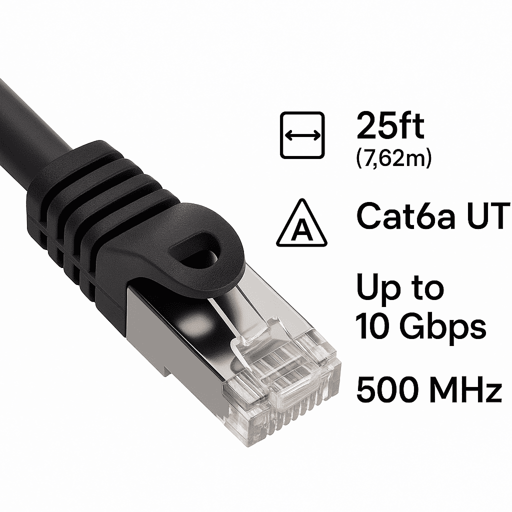 SANOXY Cables and Adapters; 25ft Cat6a 600 MHz UTP Snagless Ethernet Network Patch Cable, Black