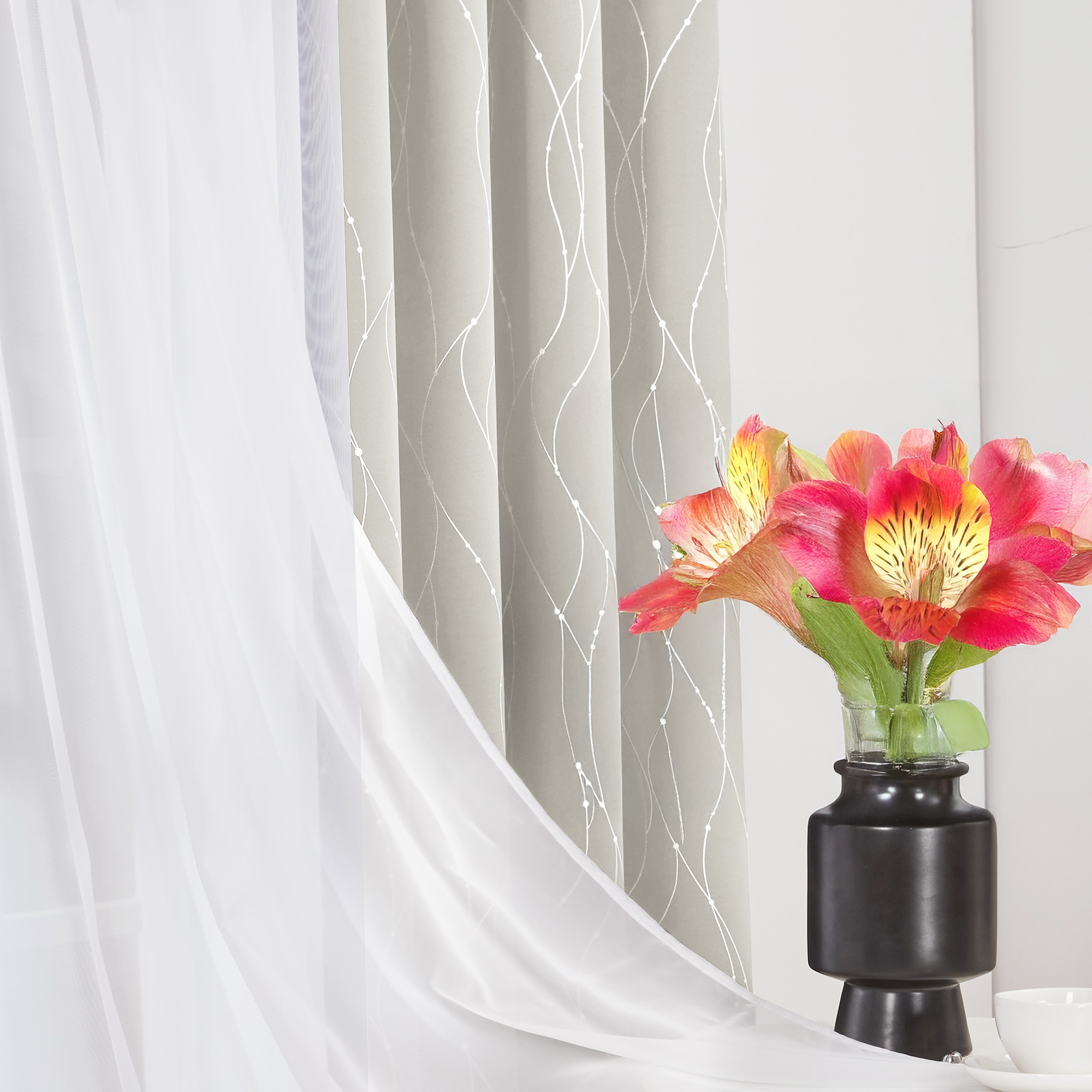 Deconovo 4 Pcs Blackout and Sheer Curtains Set for Bedroom, Light Beige/White, 42"x72", Grommet Top