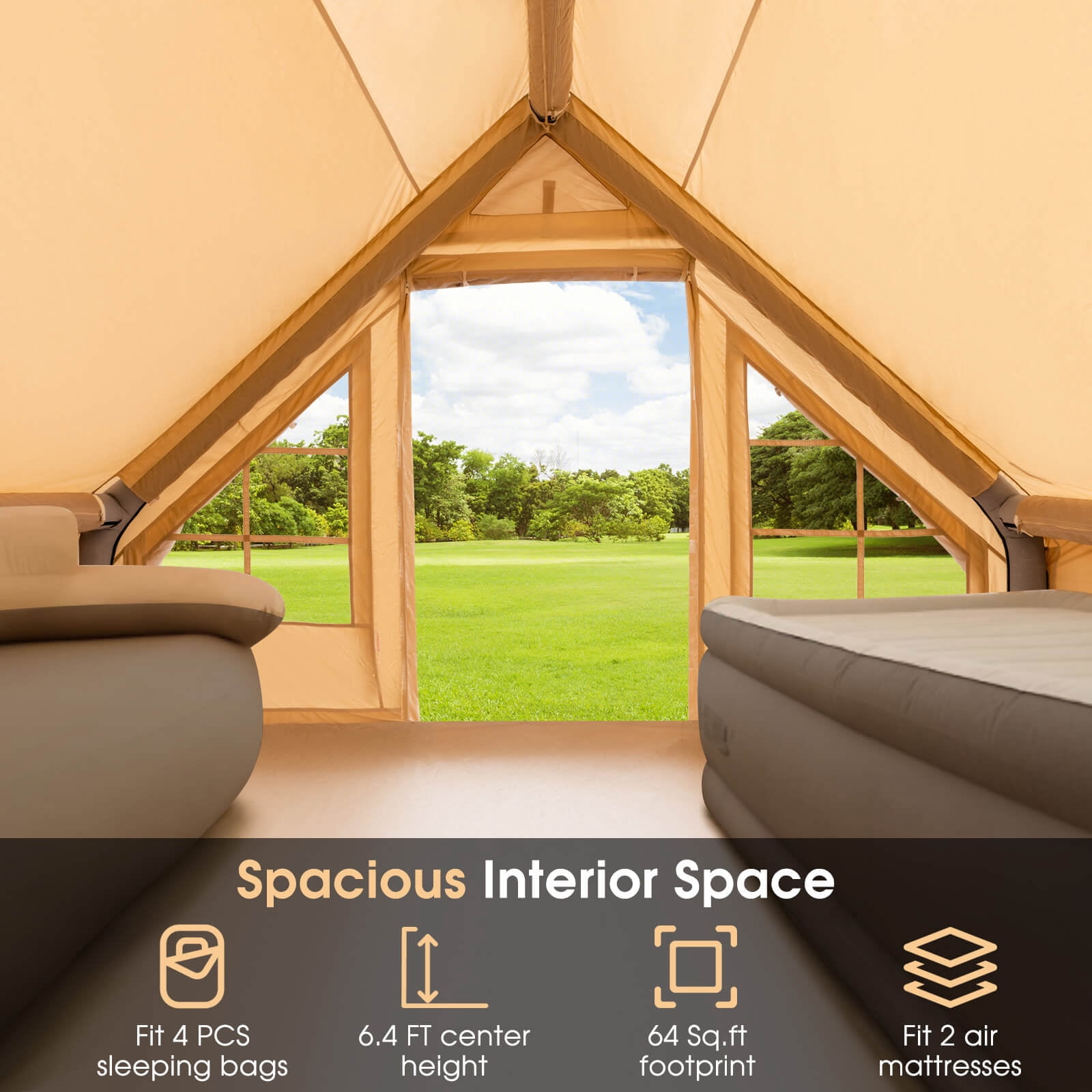 Infans Inflatable Camping Tent 2-6 People Cotton Glamping Tent for Family Camping