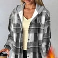 thumbnail image 7 of Guieoi Plus Size Jackets for Women Women's Casual Fashion Plaid Flannel Hooded Long Sleeve Buttoned Hooded Thick Sweatshirt Coat Fleece Top Gray, 7 of 7
