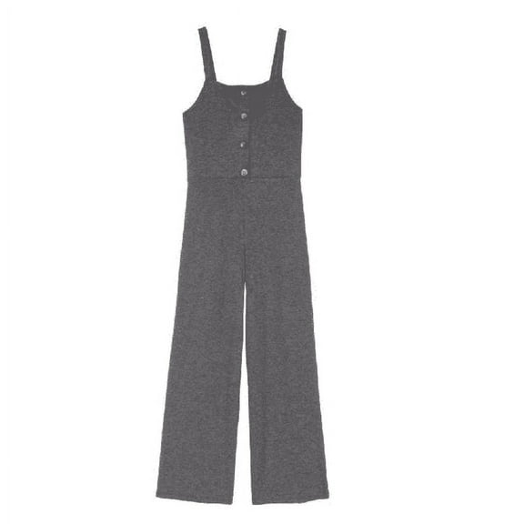 Walking On Sunshine Womens Sleeveless Button Front Wide Leg Jumpsuit Gray L, NWT
