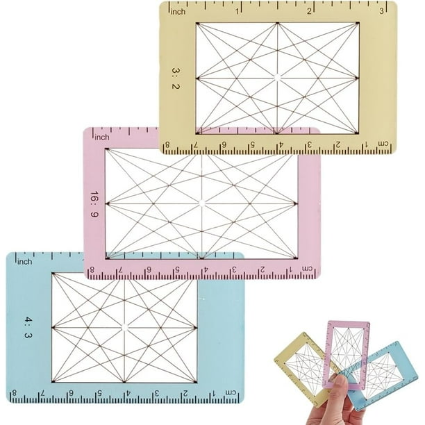 Visor de composición fotográfica de 3 tamaños, herramienta portátil con línea de proporción áurea y regla de visor acrílico.