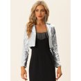 thumbnail image 4 of Blazer con Parte Delantera Abierta para Mujer con Solapa con Muescas, Manga Larga, Chaqueta de Lentejuelas Brillantes Plata L, 4 of 6