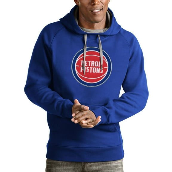 Men's Antigua Royal Detroit Pistons Team Logo Victory Pullover Hoodie