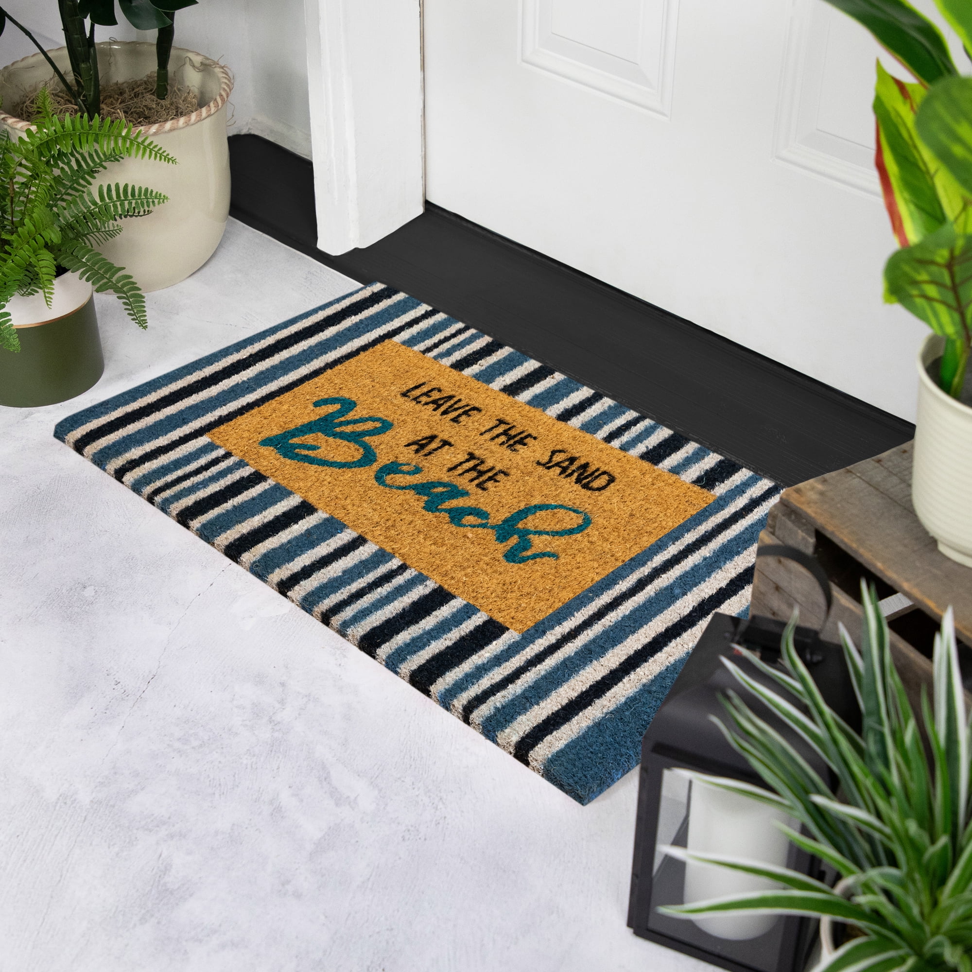 Northlight Natural Coir Leave the Sand at the Beach Striped Outdoor Doormat - 18" x 30"