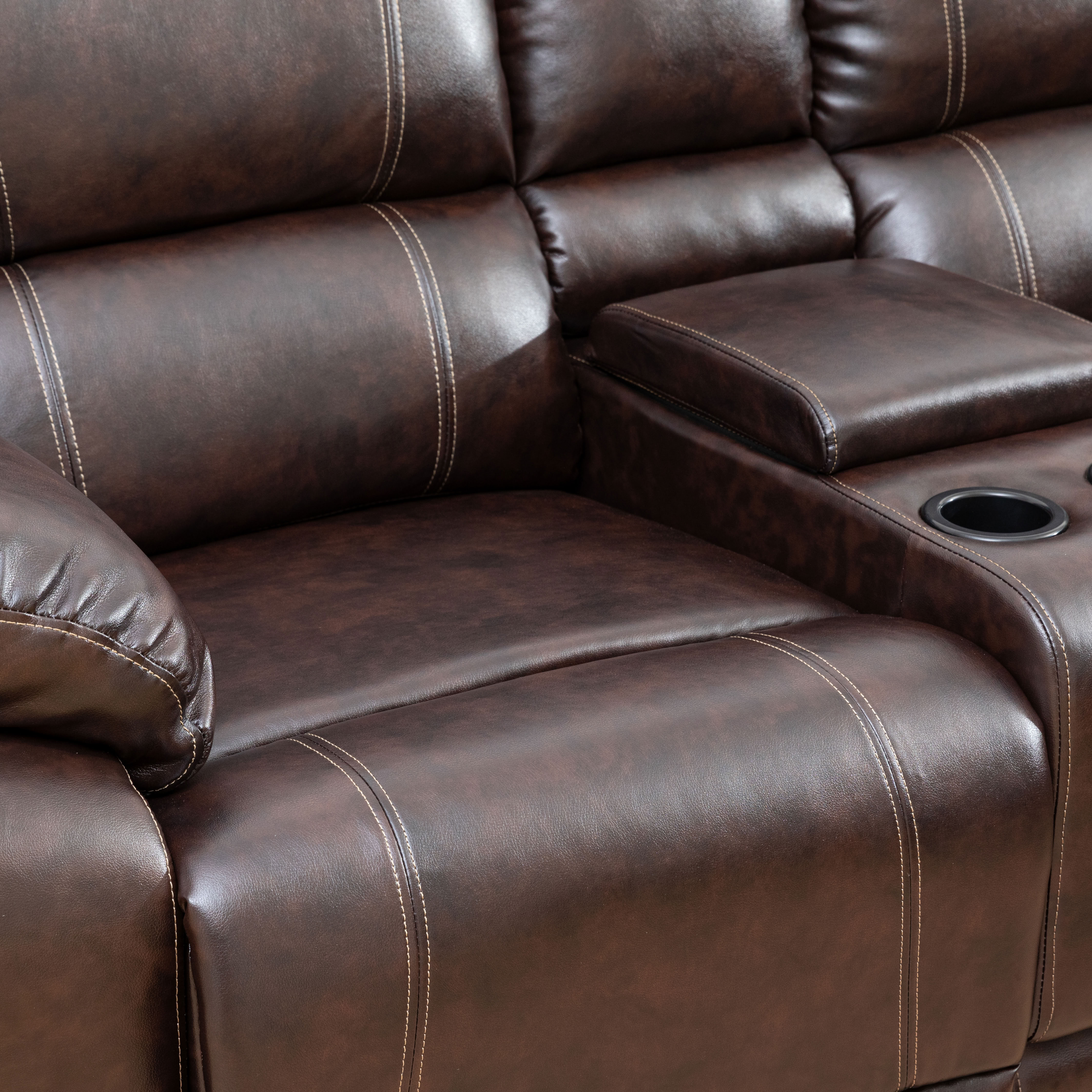 MAYEERTY 5-Seater Recliner Sofa Set - Faux Leather with Storage & Push-Back Chaise for Family Living Room & Home Theater