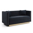 thumbnail image 3 of Modern Vertical Channel Tufted Velvet Sofa, Loveseat Upholstered 2 Seater Couch with 2 pillows for Living Room Apartment, Black, 3 of 5
