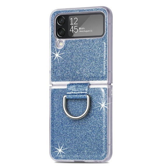 K-Lion Foldable Cover Samsung Galaxy Z Flip 4 6.7 inch 2022, Elastic Shockproof Case [Meta Ring/Holder] Anti-drop Anti-scratch Luxury Shinny Glitter Folding Cover for Girls & Women, Blue