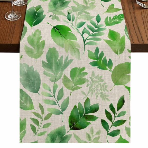 Table Runners 60 Inches Long Dress Scarves, Green Leaves Farmhouse Kitchen/Dining Table Runner, Small Coffee Tablerunners, Spring Plants Rustic Vintage Botanical 13x60 Inch