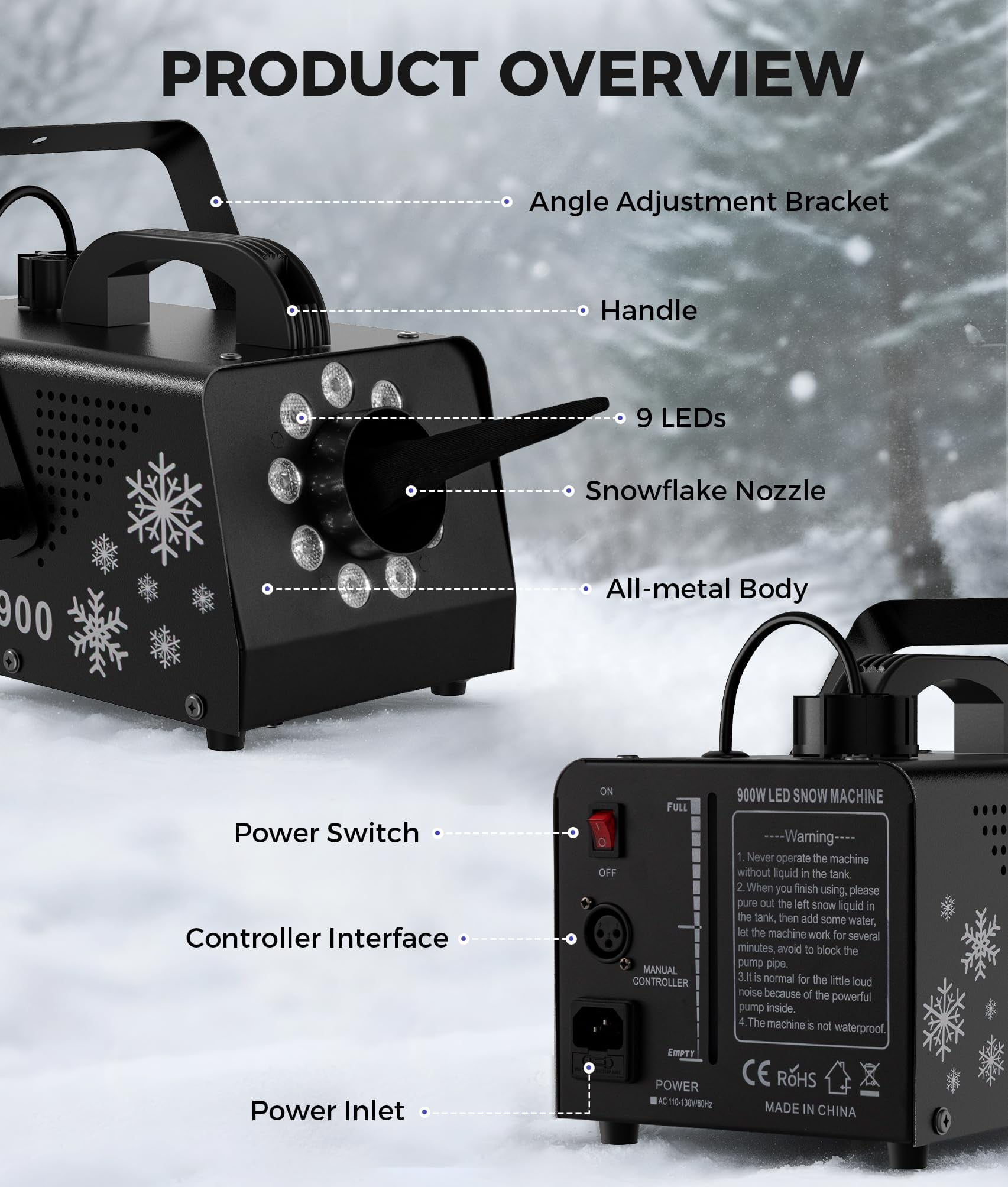 IMONE 900W Snow Machine with 9 Lights Christmas Gift High Output Fake Snow Machine with Remote,Snow Machine Indoor,Outdoor Snow Making Machine,Snow Maker Machine,Snowflake Machine Parade,Party