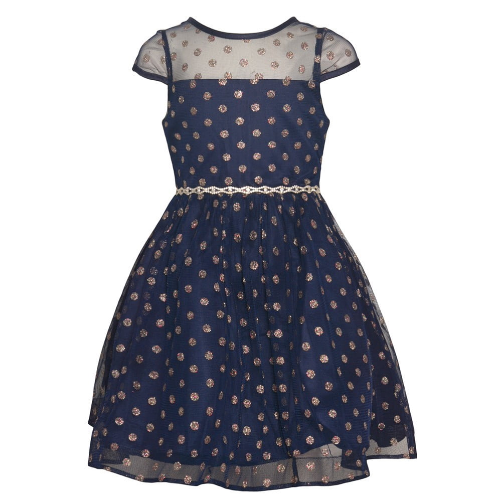 Girls Navy Glitter Dot Tea-Length 