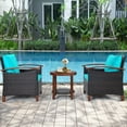 thumbnail image 4 of Patiojoy 3-Piece Patio Rattan Bistro Set Acacia Wood Frame Sofa and Side Table Turquoise, 4 of 10