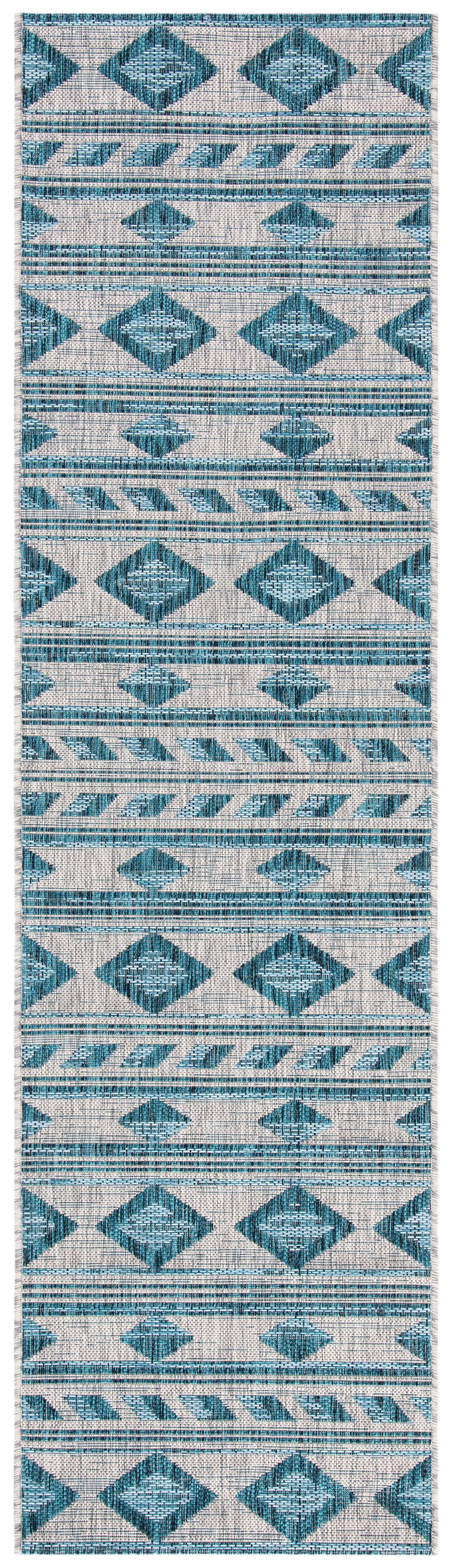 Safavieh Courtyard Allycia Geometric Indoor/Outdoor Runner Rug, Gray/Teal, 2'3" x 8'
