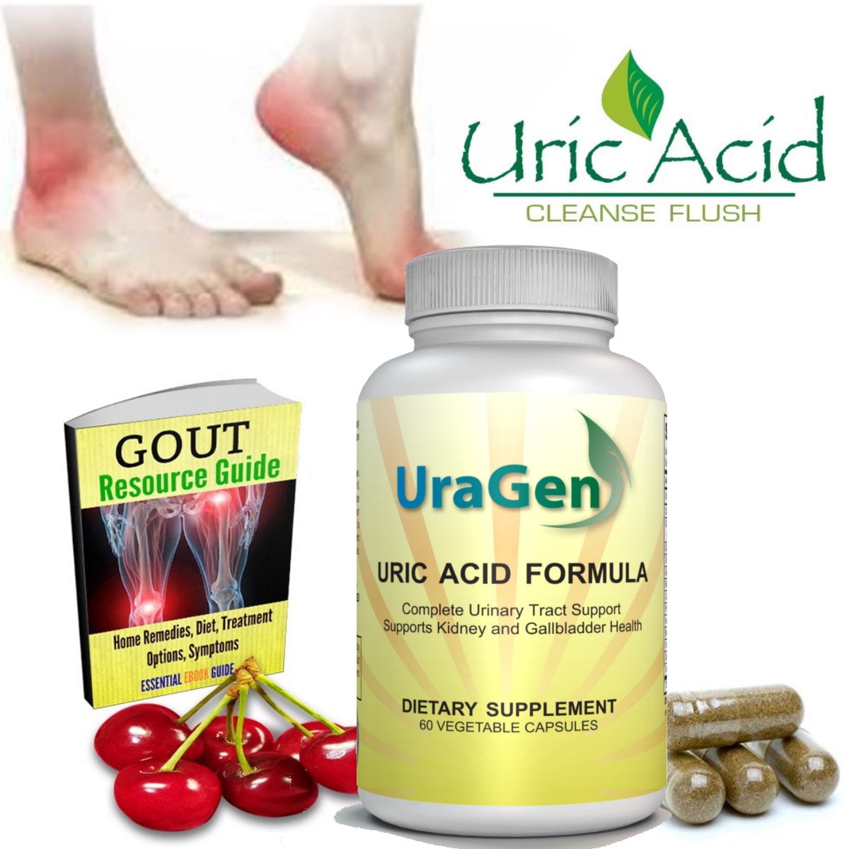 Uric Acid Cleanse Flush - Supports Healthy Uric Acid Levels -Potent Tart Cherry Extract - New Lowering Formula, 120 VCaps (2 Bottles)